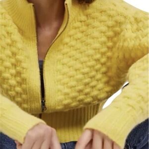 Anthropologie Maeve Mock Neck zip up chunky Yellow Sweater